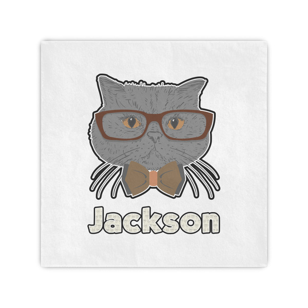 Custom Hipster Cats & Mustache Standard Cocktail Napkins (Personalized)