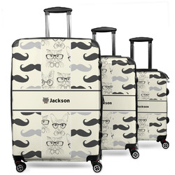 Hipster Cats & Mustache 3 Piece Luggage Set - 20" Carry On, 24" Medium Checked, 28" Large Checked (Personalized)