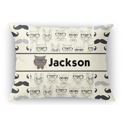 Hipster Cats & Mustache Rectangular Throw Pillow Case - 12"x18" (Personalized)