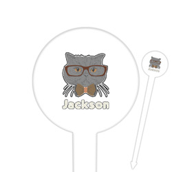 Hipster Cats & Mustache 6" Round Plastic Food Picks - White - Double Sided (Personalized)