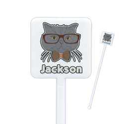Hipster Cats & Mustache Square Plastic Stir Sticks (Personalized)