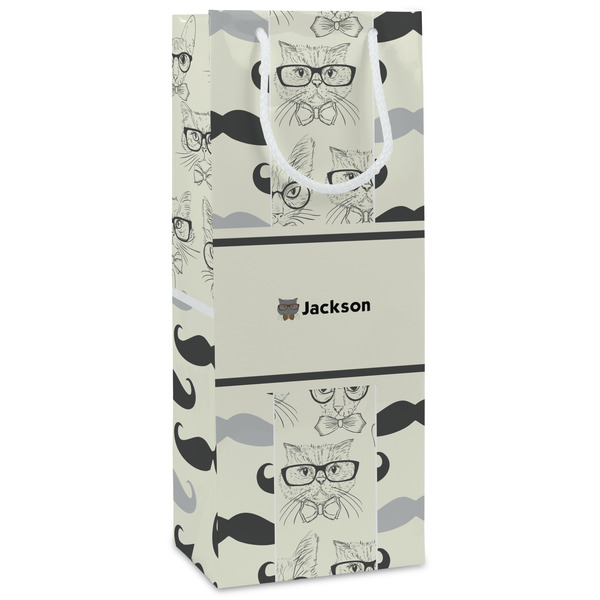 Custom Hipster Cats & Mustache Wine Gift Bags - Gloss (Personalized)