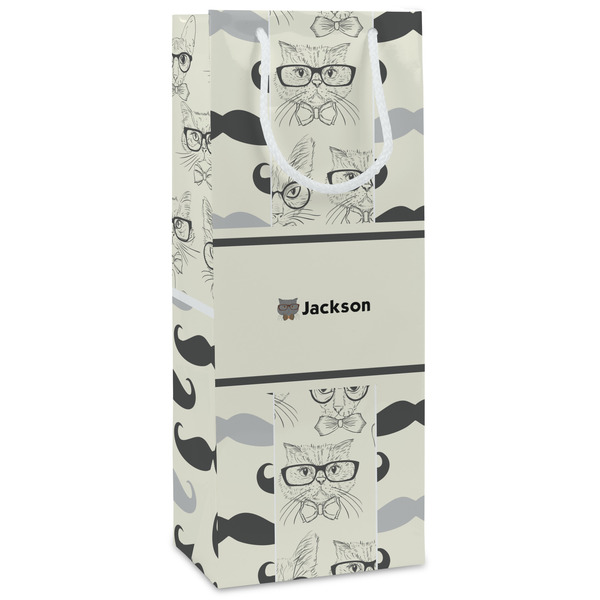 Custom Hipster Cats & Mustache Wine Gift Bags - Matte (Personalized)