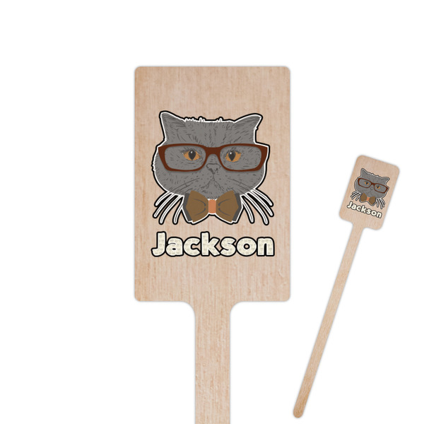 Custom Hipster Cats & Mustache 6.25" Rectangle Wooden Stir Sticks - Single Sided (Personalized)