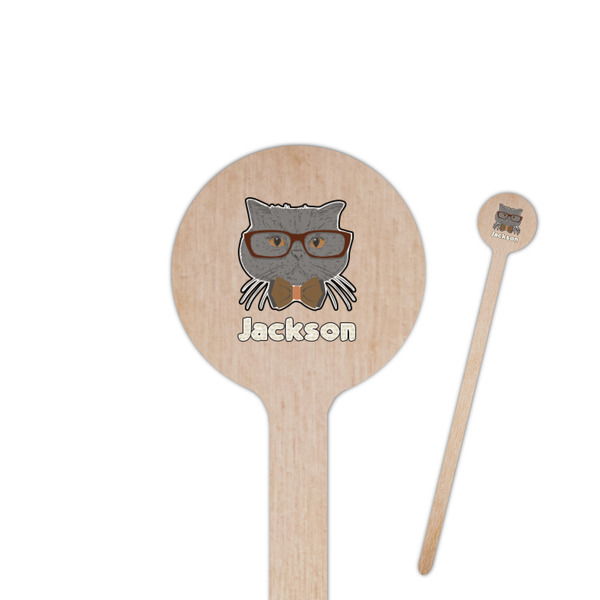 Custom Hipster Cats & Mustache 7.5" Round Wooden Stir Sticks - Double Sided (Personalized)