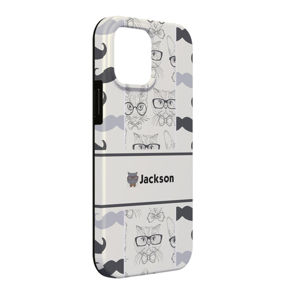 Custom Hipster Cats & Mustache iPhone Case - Rubber Lined - iPhone 13 Pro Max (Personalized)