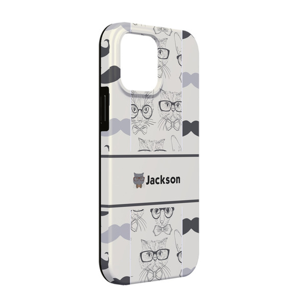 Custom Hipster Cats & Mustache iPhone Case - Rubber Lined - iPhone 13 (Personalized)