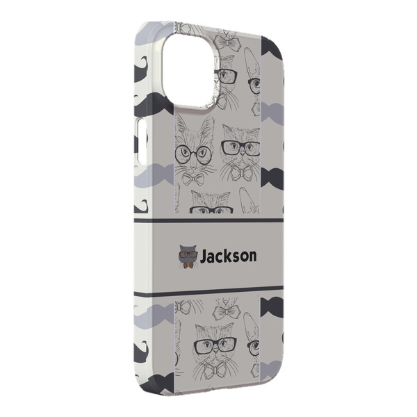 Custom Hipster Cats & Mustache iPhone Case - Plastic - iPhone 14 Pro Max (Personalized)