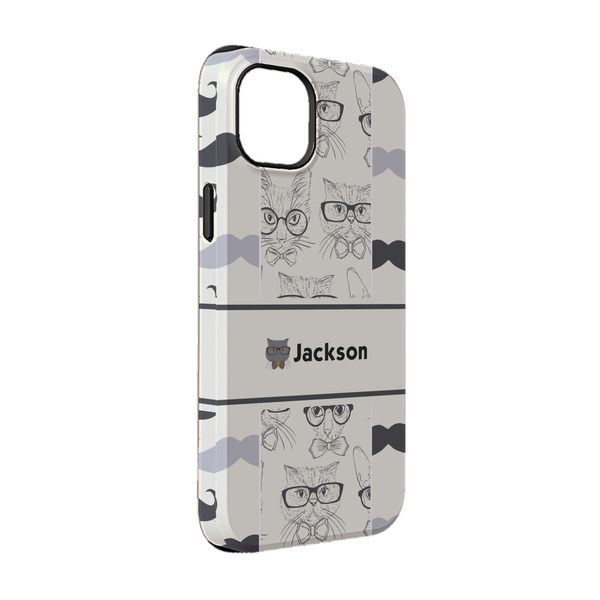 Custom Hipster Cats & Mustache iPhone Case - Rubber Lined - iPhone 14 (Personalized)