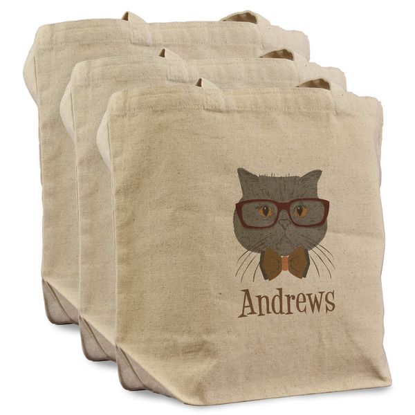 Custom Hipster Cats Reusable Cotton Grocery Bags - Set of 3 (Personalized)