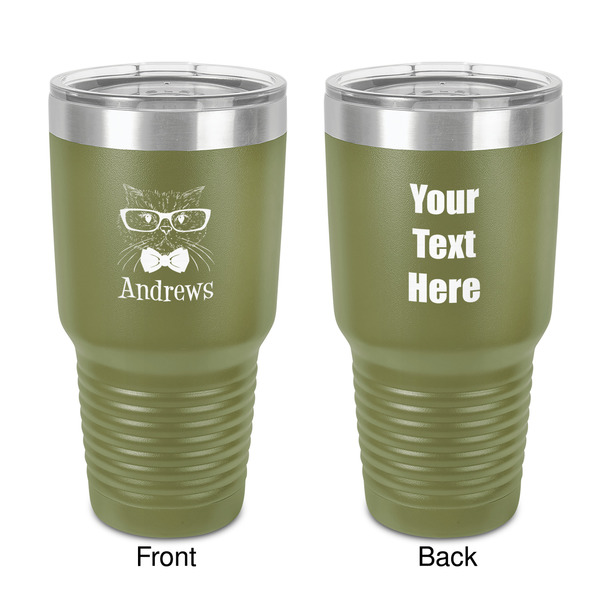 Custom Hipster Cats 30 oz Stainless Steel Tumbler - Olive - Double-Sided (Personalized)