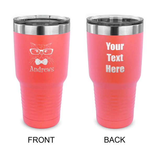 Custom Hipster Cats 30 oz Stainless Steel Tumbler - Coral - Double Sided (Personalized)