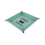 Hipster Cats Faux Leather Dice Tray - 6" x 6" - Teal (Personalized)