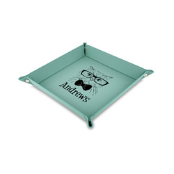 Hipster Cats 6" x 6" Teal Faux Leather Valet Tray (Personalized)