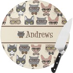 Hipster Cats Round Glass Cutting Board - Small (Personalized)