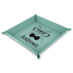 Hipster Cats Faux Leather Dice Tray - 9" x 9"  - Teal (Personalized)