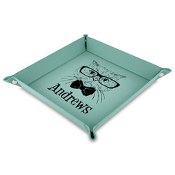 Hipster Cats Faux Leather Dice Tray - 9" x 9"  - Teal (Personalized)