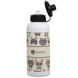 Hipster Cats Water Bottles - Aluminum - 20 oz - White (Personalized)