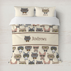 Hipster Cats Duvet Cover Set - Full / Queen (Personalized)
