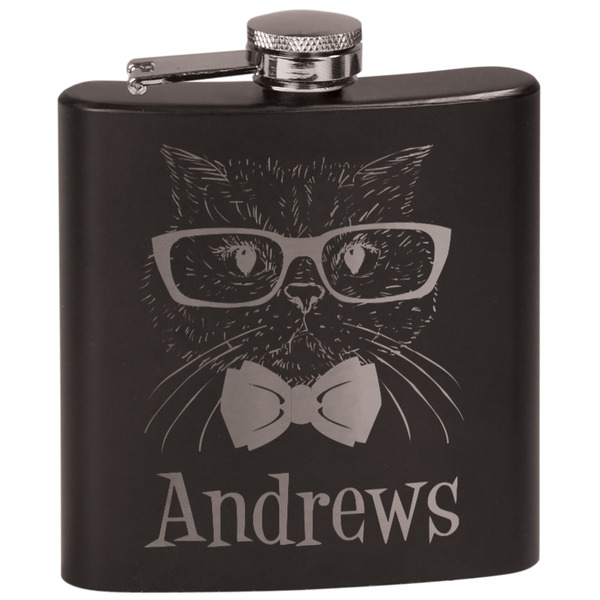 Custom Hipster Cats Black Flask Set (Personalized)