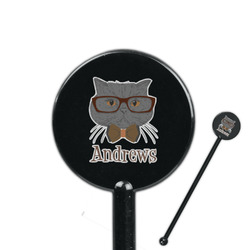 Hipster Cats 5.5" Round Plastic Stir Sticks - Black - Single Sided (Personalized)