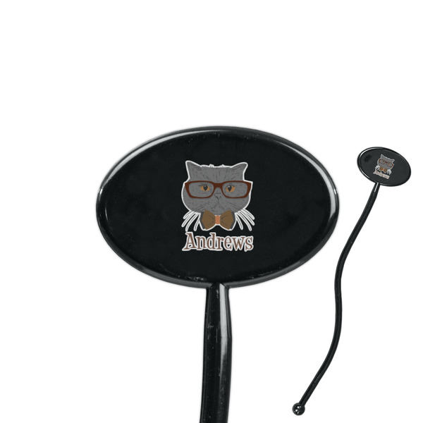 Custom Hipster Cats 7" Oval Plastic Stir Sticks - Black - Double Sided (Personalized)