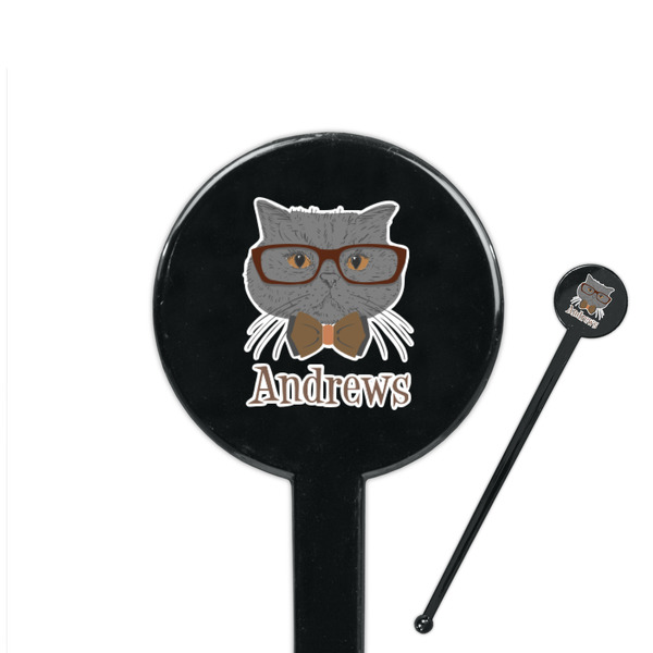 Custom Hipster Cats 7" Round Plastic Stir Sticks - Black - Single Sided (Personalized)