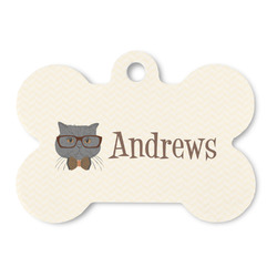 Hipster Cats Bone Shaped Dog ID Tag - Large (Personalized)