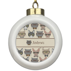 Hipster Cats Ceramic Ball Ornament (Personalized)
