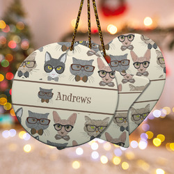 Hipster Cats Ceramic Ornament w/ Name or Text