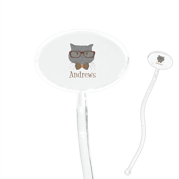 Custom Hipster Cats 7" Oval Plastic Stir Sticks - Clear (Personalized)