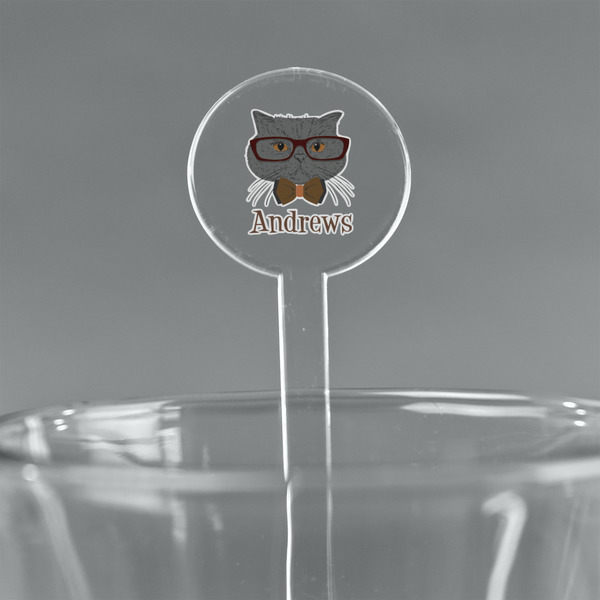 Custom Hipster Cats 7" Round Plastic Stir Sticks - Clear (Personalized)