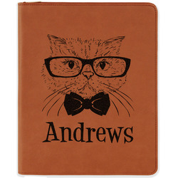 Hipster Cats Leatherette Zipper Portfolio with Notepad - Single Sided (Personalized)