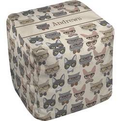 Hipster Cats Cube Pouf Ottoman (Personalized)