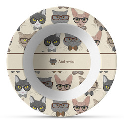 Hipster Cats Plastic Bowl - Microwave Safe - Composite Polymer (Personalized)