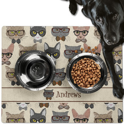 Hipster Cats Dog Food Mat - Large w/ Name or Text