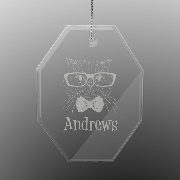 Custom Hipster Cats Engraved Glass Ornament - Octagon (Personalized)