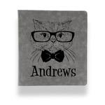 Hipster Cats Leather Binder - 1" - Grey (Personalized)