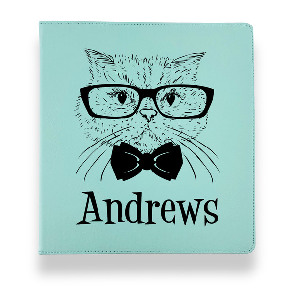 Custom Hipster Cats Leather Binder - 1" - Teal (Personalized)