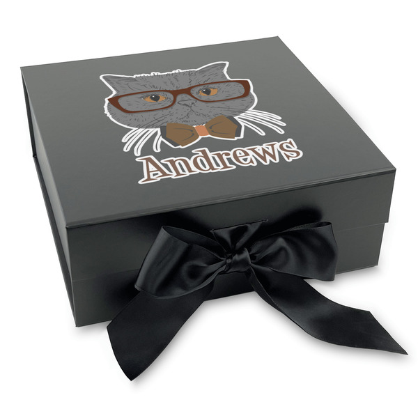 Custom Hipster Cats Gift Box with Magnetic Lid - Black (Personalized)