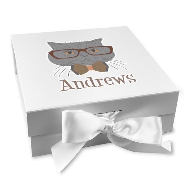 Custom Hipster Cats Gift Box with Magnetic Lid - White (Personalized)