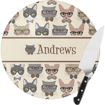 Hipster Cats Round Glass Cutting Board (Personalized)