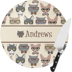Hipster Cats Round Glass Cutting Board - Medium (Personalized)