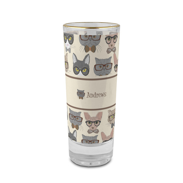 Custom Hipster Cats 2 oz Shot Glass - Glass with Gold Rim (Personalized)