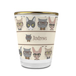 Hipster Cats Glass Shot Glass - 1.5 oz - with Gold Rim - Set of 4 (Personalized)