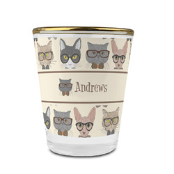 Hipster Cats Glass Shot Glass - 1.5 oz - with Gold Rim - Single (Personalized)