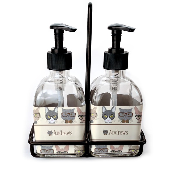 Custom Hipster Cats Glass Soap & Lotion Bottle Set (Personalized)
