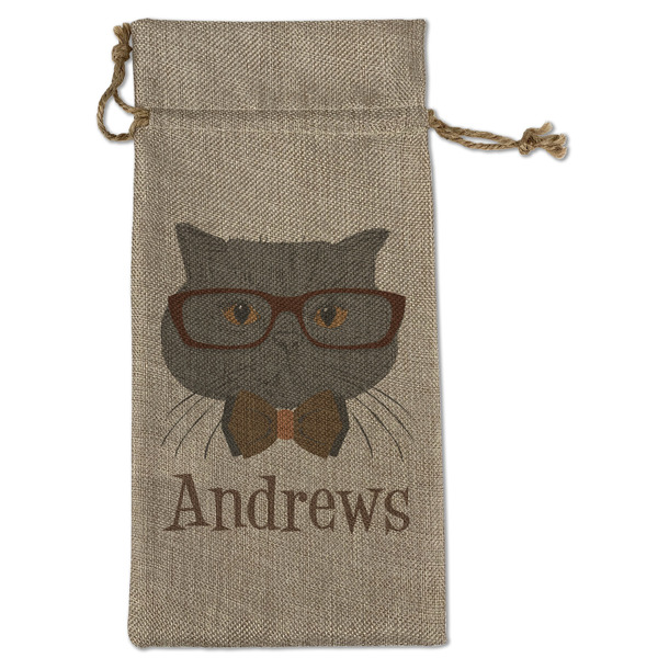 Custom Hipster Cats Large Burlap Gift Bag - Front (Personalized)