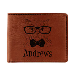Hipster Cats Leatherette Bifold Wallet - Double Sided (Personalized)