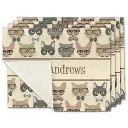 Hipster Cats Single-Sided Linen Placemat - Set of 4 w/ Name or Text